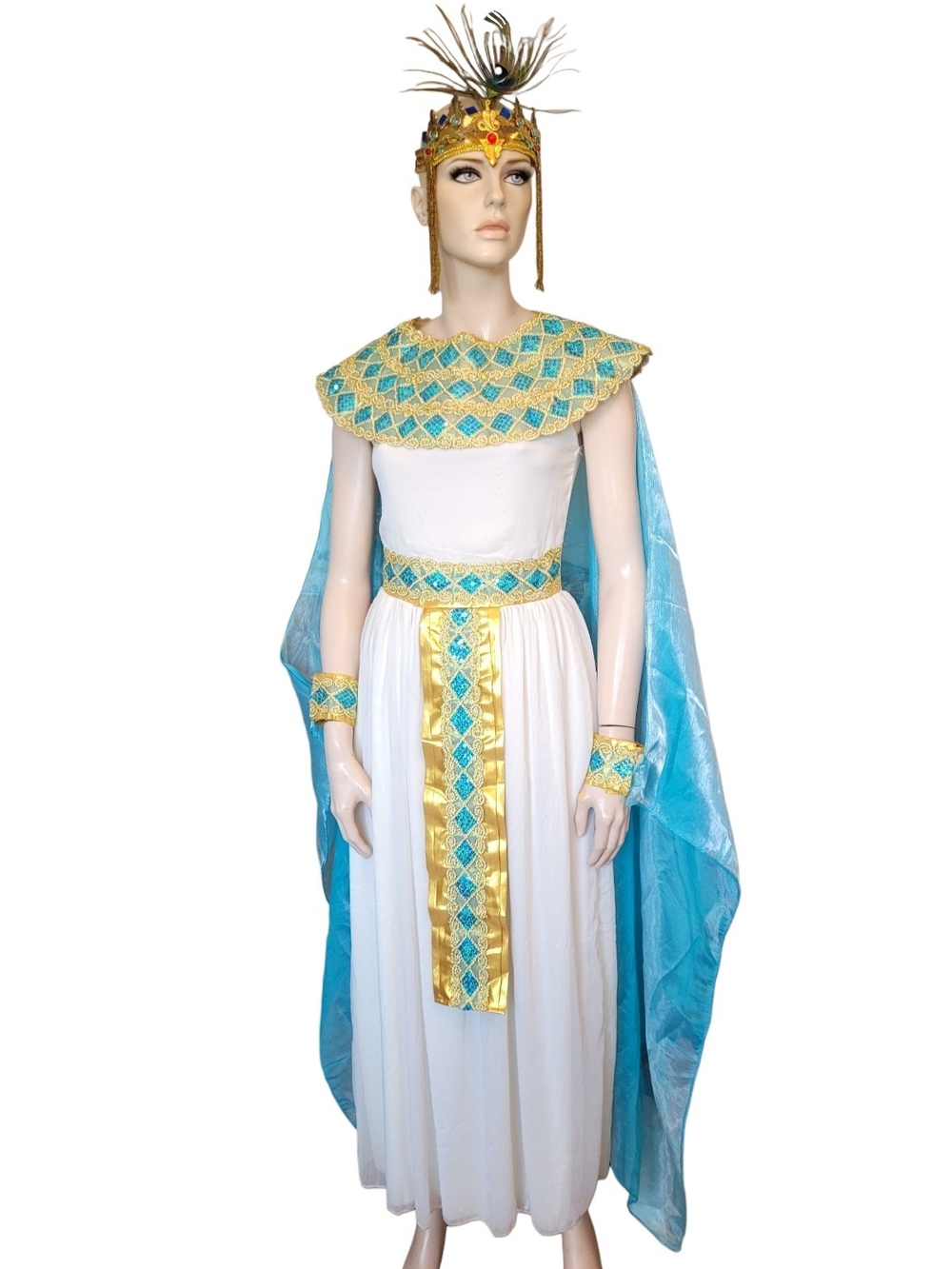 Spirit Cleopatra Halloween Costume Dress Set with Cape Collar And Crown XS